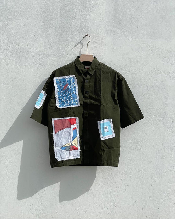 OLIVE GREEN GRAPHIC PRINTED SHIRT